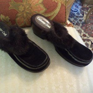 COLDWATER CREEK Mules ~ Faux Fur Trim ~ Black ~  Size: 9M